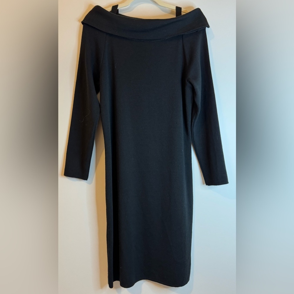 Clorinda Black Off Shoulder Cashmere & Wool Blend Sweater Midi Dress Size L
